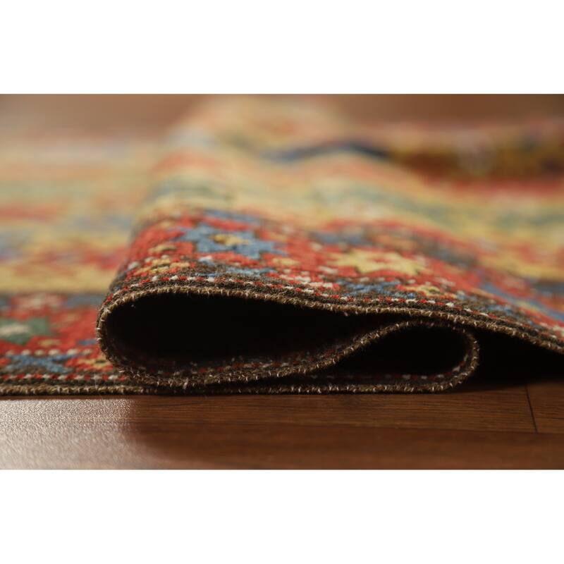 Hand Knotted Oriental 100% Wool Carpet Traditional All-Over Yellow & Gold Kazak Area Rug - 5' 1'' X 3' 11''