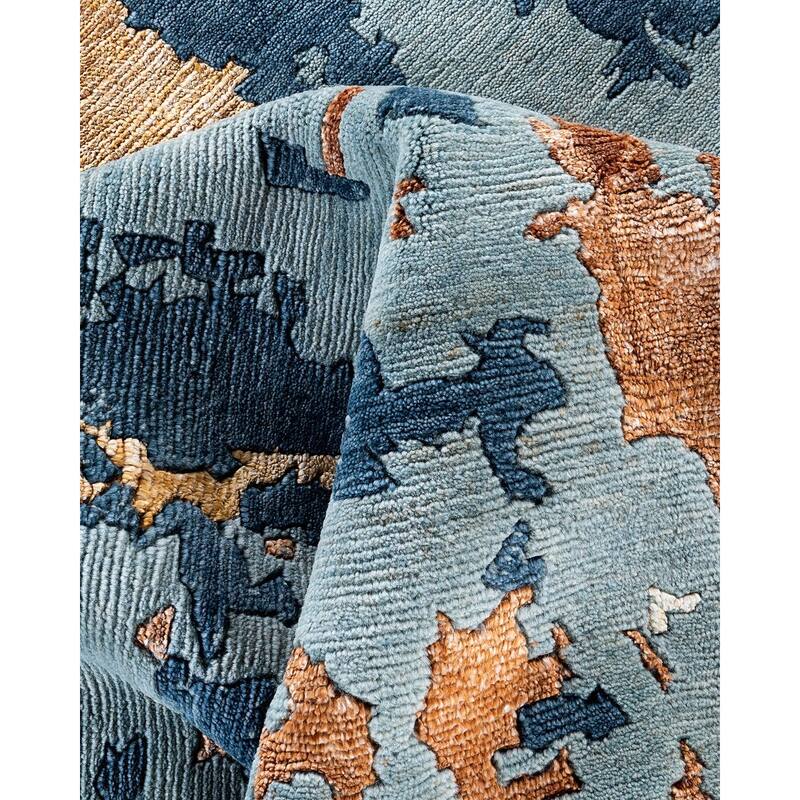 Modern One-of-a-Kind Hand-Knotted Area Rug, Blue - 8' 1" x 10' 2"