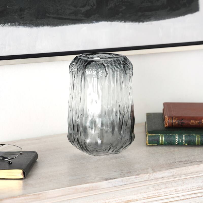 Gray Glass Handmade Dimensional Textured Square or Rectangular Ombre Vase - Gray - 5"W, 9"H