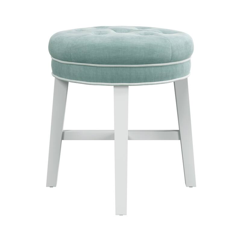 Hillsdale Furniture Sophia Tufted Backless Vanity Stool, White with Spa Blue Fabric - Spa Blue - 16" x 16" x 18"