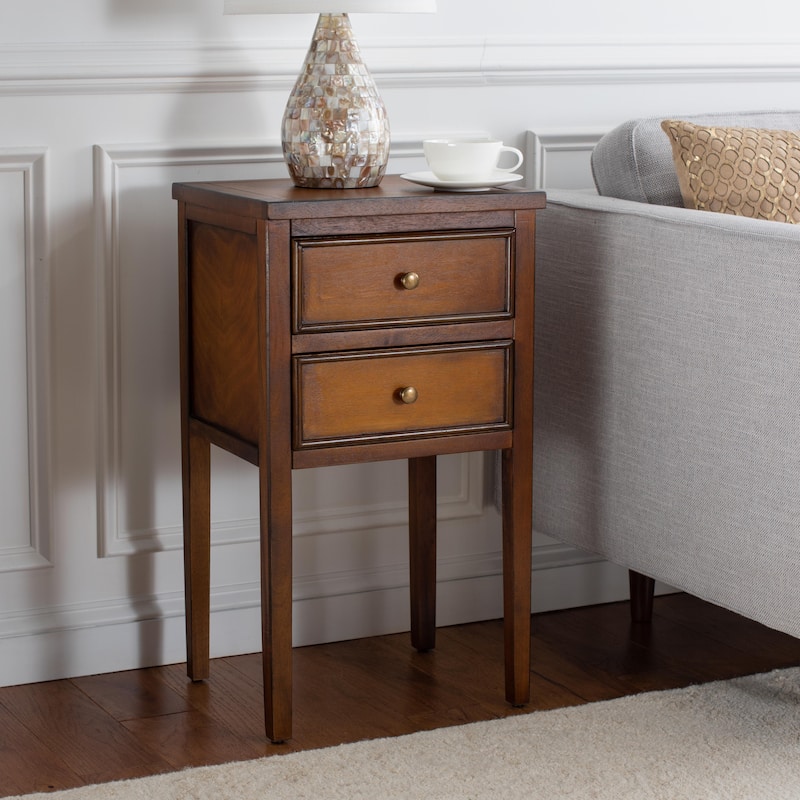 SAFAVIEH Minda 2-Drawer Accent End Table Nightstand (Fully Assembled) - 16.9" x 14.2" x 29.7" - 17Wx15Dx30H - Brown