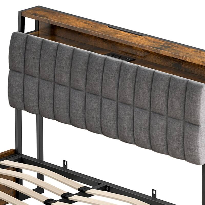 Moasis Lift-Up Storage Bed Frame with Charging Station & Storage Headboard