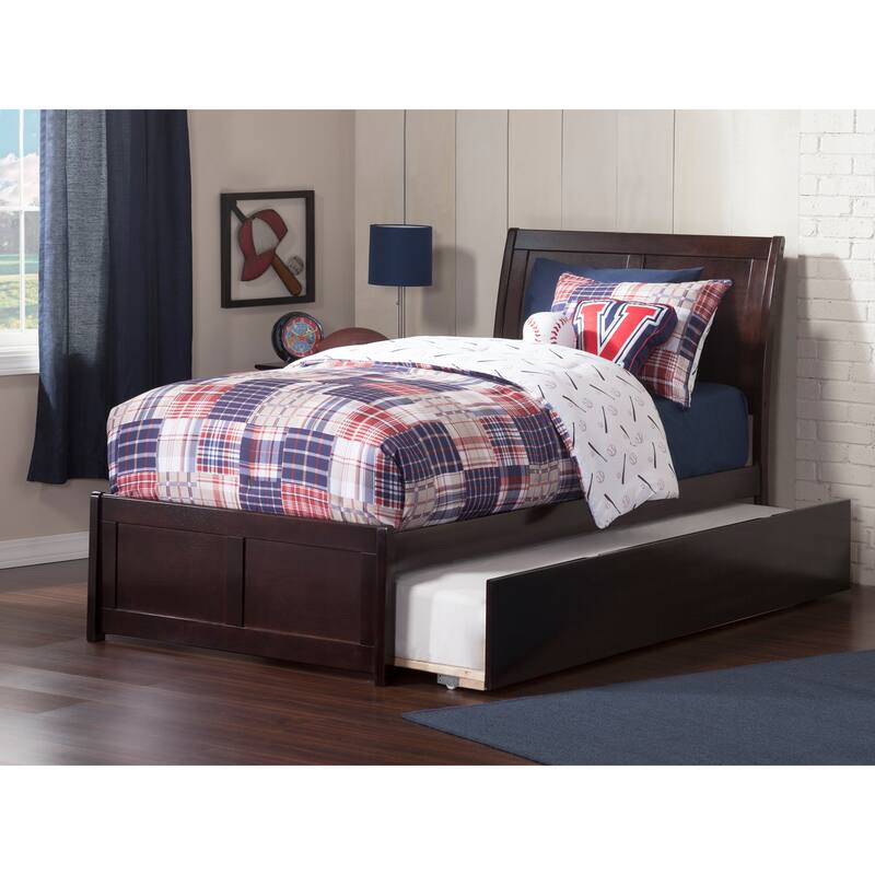 Beach Platform Bed with Trundle - Twin Size - Modern Style - Homestock Bedroom Furniture