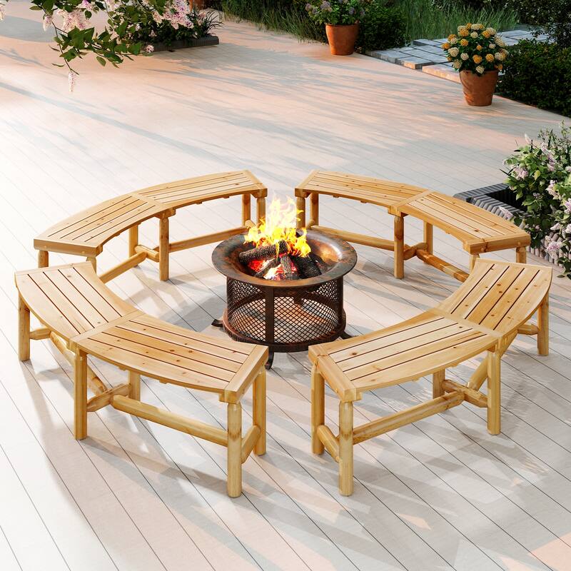 Curved Solid Wood Outdoor Bench for 2 to 3 People Pine and Fir Patio Loveseat - 67" x 23" x 18"