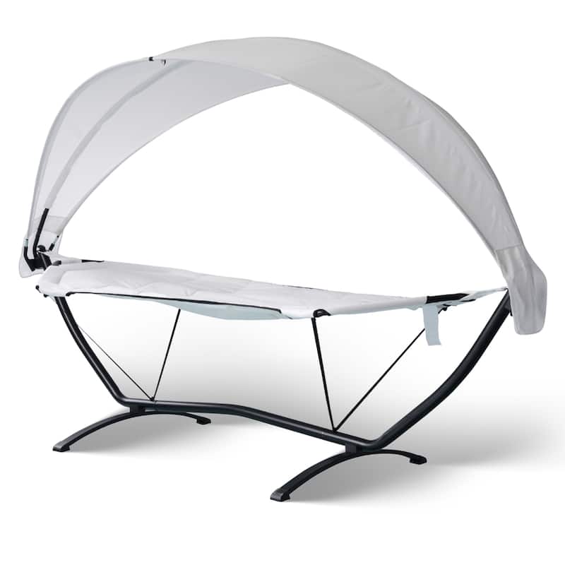 Sea Breeze Luxury Steel Frame Lounger With Canopy - Champagne - Champagne