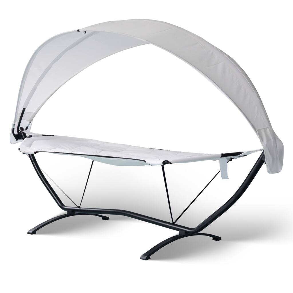 Sea Breeze Luxury Steel Frame Lounger With Canopy - Champagne