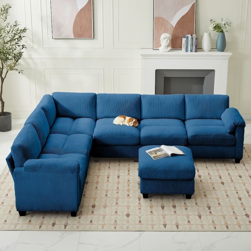 Modern Couduroy Overized Modular Sectional Sofa Couch with Ottoman for Living Room