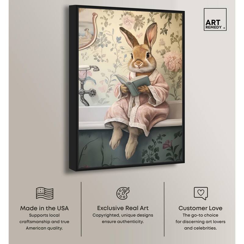 Bunny Bibliophile Bathing Canvas by Art Remedy