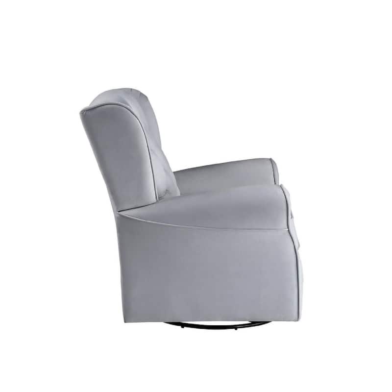 35 Inch Accent Swivel Chair, Glider, Tufted Back, Grey - 35 L x 34 W x 37 H Inches