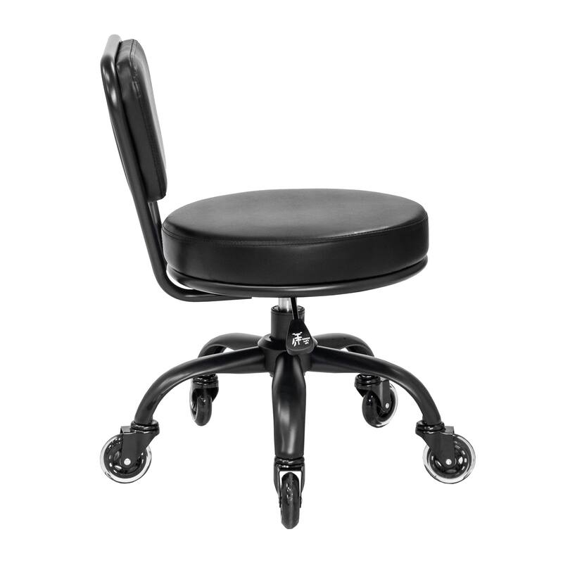 Dayton Short Stool Adjustable 13" to 15" Low Rolling Chair with Backrest, Matte Black - N/A