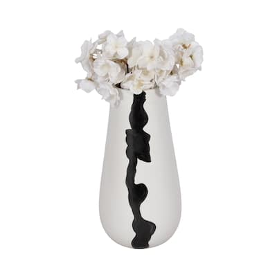 12" Modern Ceramic Vase Contemporary White and Black Decorative Vase Stylish Home or Office Table Centerpiece