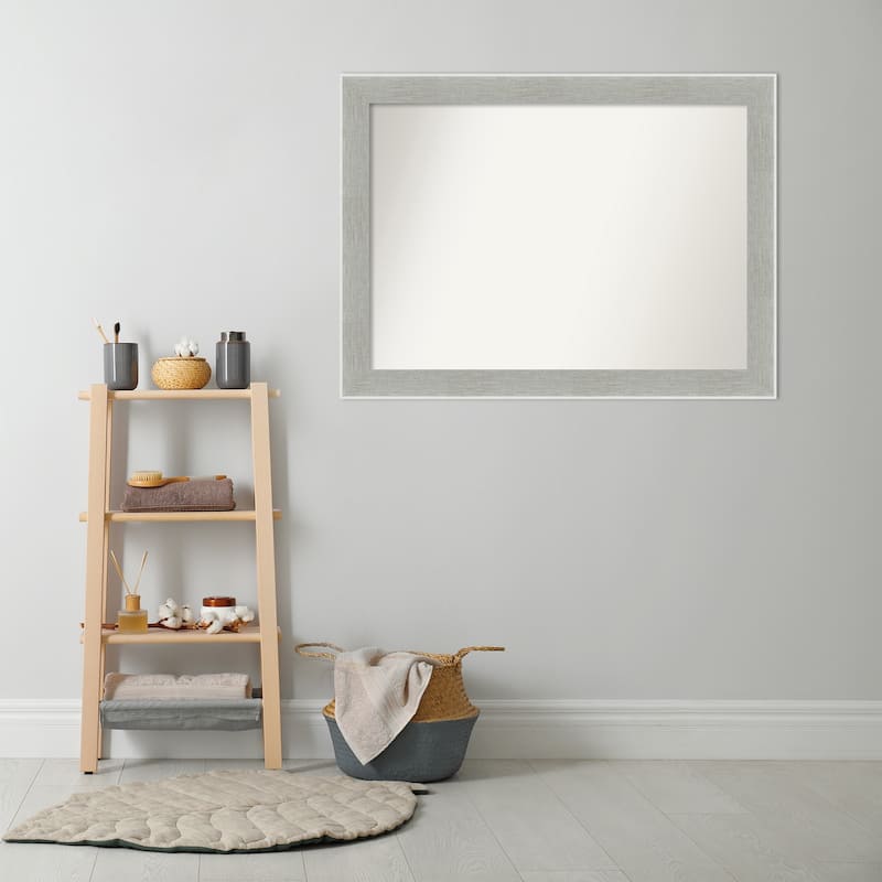 Non-Beveled Bathroom Wall Mirror - Glam Linen Grey Frame