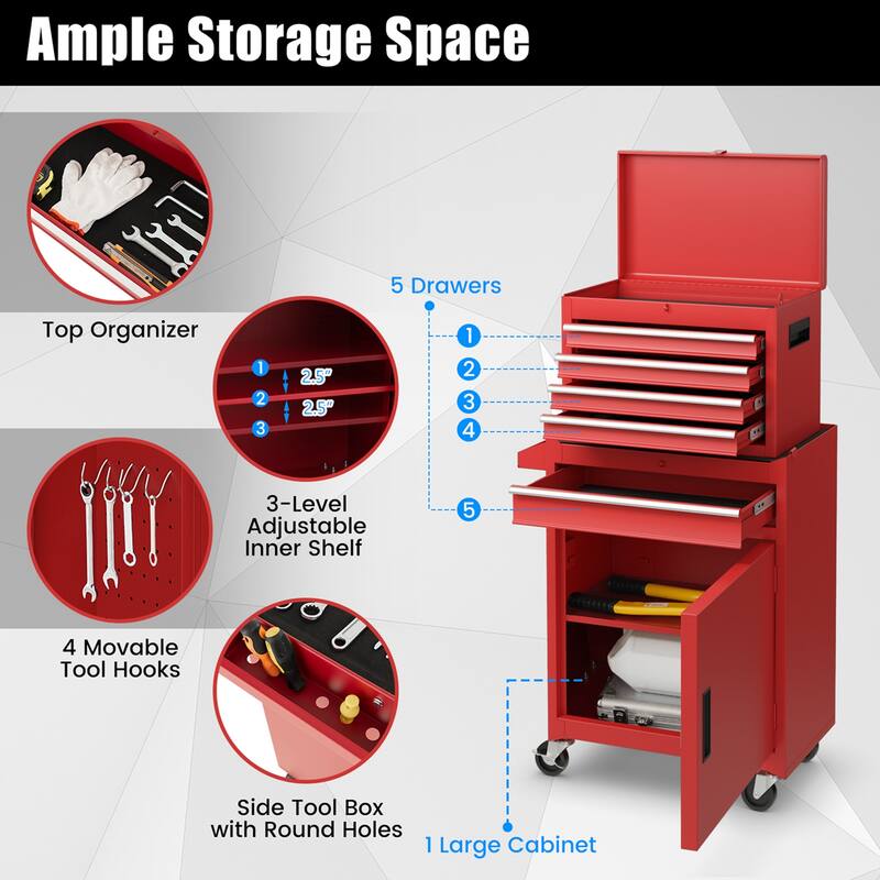Costway 5-Drawer Rolling Tool Chest Cabinet Metal Tool Storage Box - See Details