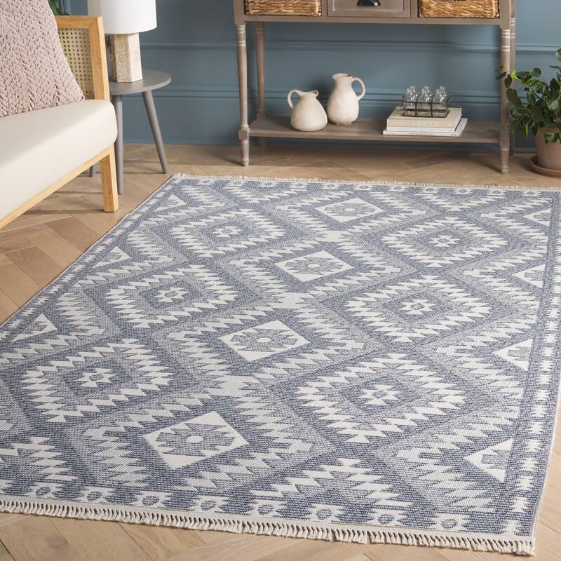 SAFAVIEH Prairie Ason Modern & Contemporary Cotton Rug - 4' x 6' - Blue/Grey