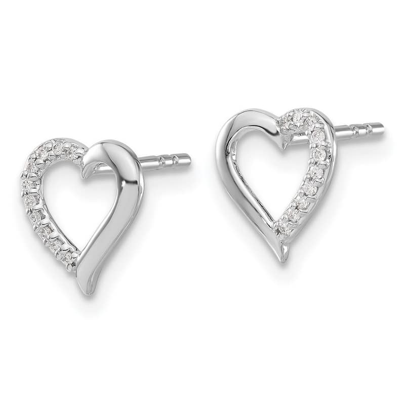Curata 14k White Gold Diamond Love Heart Earrings - 9x8mm Wide
