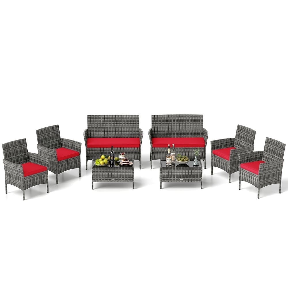Gymax Set Of 8 Patio Furniture Set w/Washable Cushions & Tempered