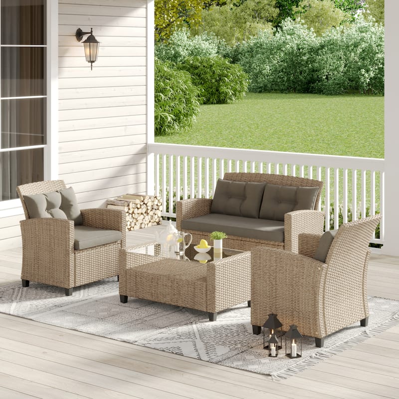 Corvus Armitage 4-piece Outdoor Resin Wicker Chat Set with Cushions