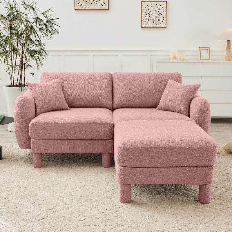 Loveseat Sofa, 78" 2-Seater Upholstered Couch Modern Sectional Couches with Shell-shaped Armrests for Living Room - Pink-1 Ottoman