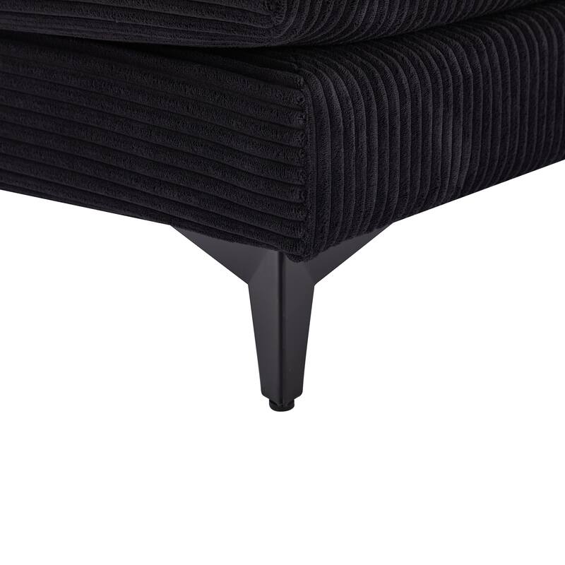 85.8'' Modern Corduroy Upholstered Sectional Sofa with Ottomans, Black