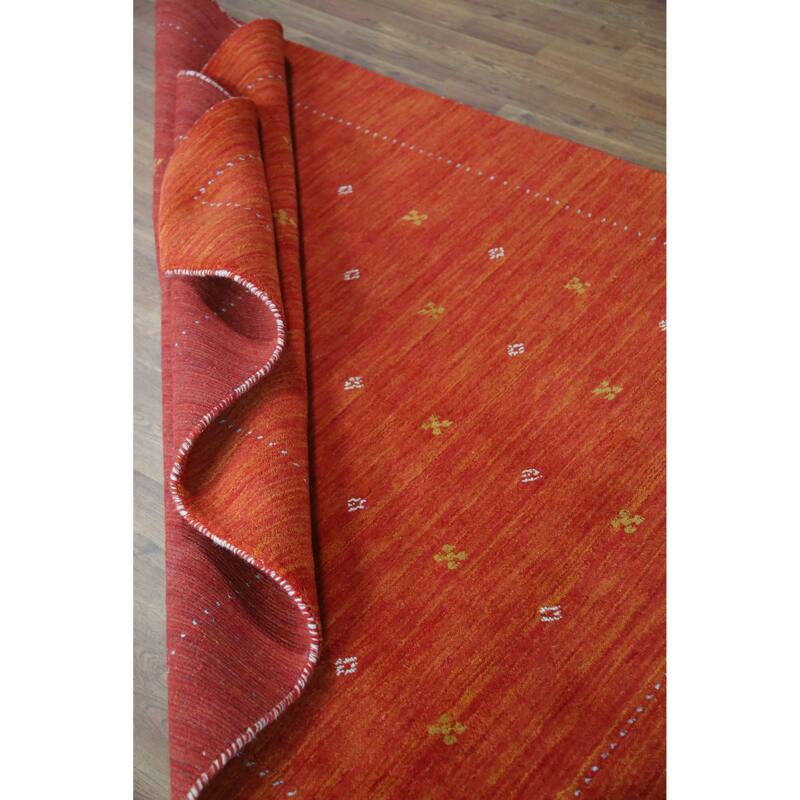 Tribal Orange Red Gabbeh Indian Rug Handmade Wool Carpet - 4'9" x 6'3"