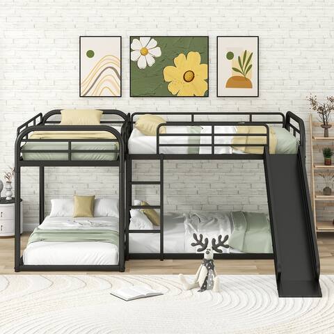 L-Shaped Bunk Bed Full & Twin Size, with Slide, Short Ladder & Safey Rail, Premium Steel Slat Support, Kids Bedroom Furniture
