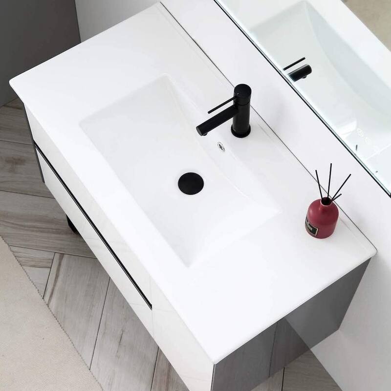 Blossom Glossy White & Grey Wall-Mounted Bathroom Vanity with Sink Set