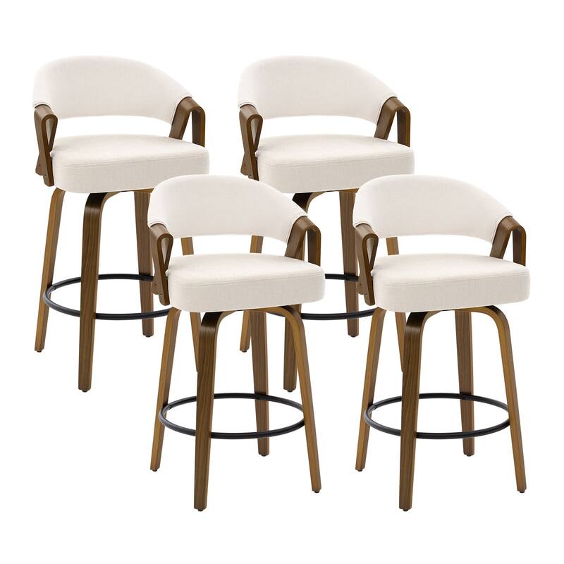 Mid-Century Upholstered Swivel Bar Stool/ Counter Stools with Curved Back - 37.5"H x 20.9"W x 19.9"D