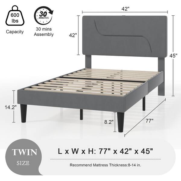 dimension image slide 1 of 2, VECELO Platform Twin Bed Frame Set with Charging Stations and Under Bed LED Lights Kids Bed Set of 2 Strong Wooden Slats Support
