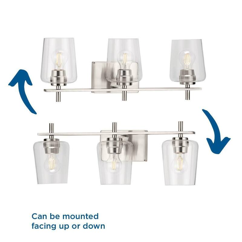 Calais Collection Three-Light Brushed Nickel Clear Glass New Traditional Bath Vanity Light - 24.25 in x 6.5 in x 8.5 in