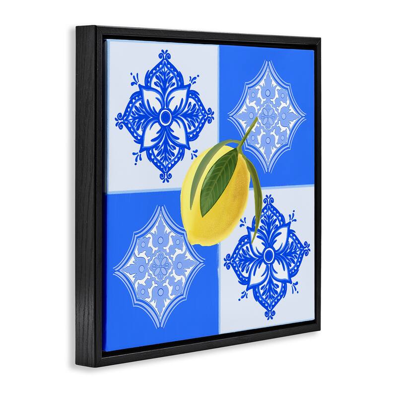 Stupell Lemon over Geometric Tiles Framed Floater Canvas Wall Art Design By Ashley Singleton