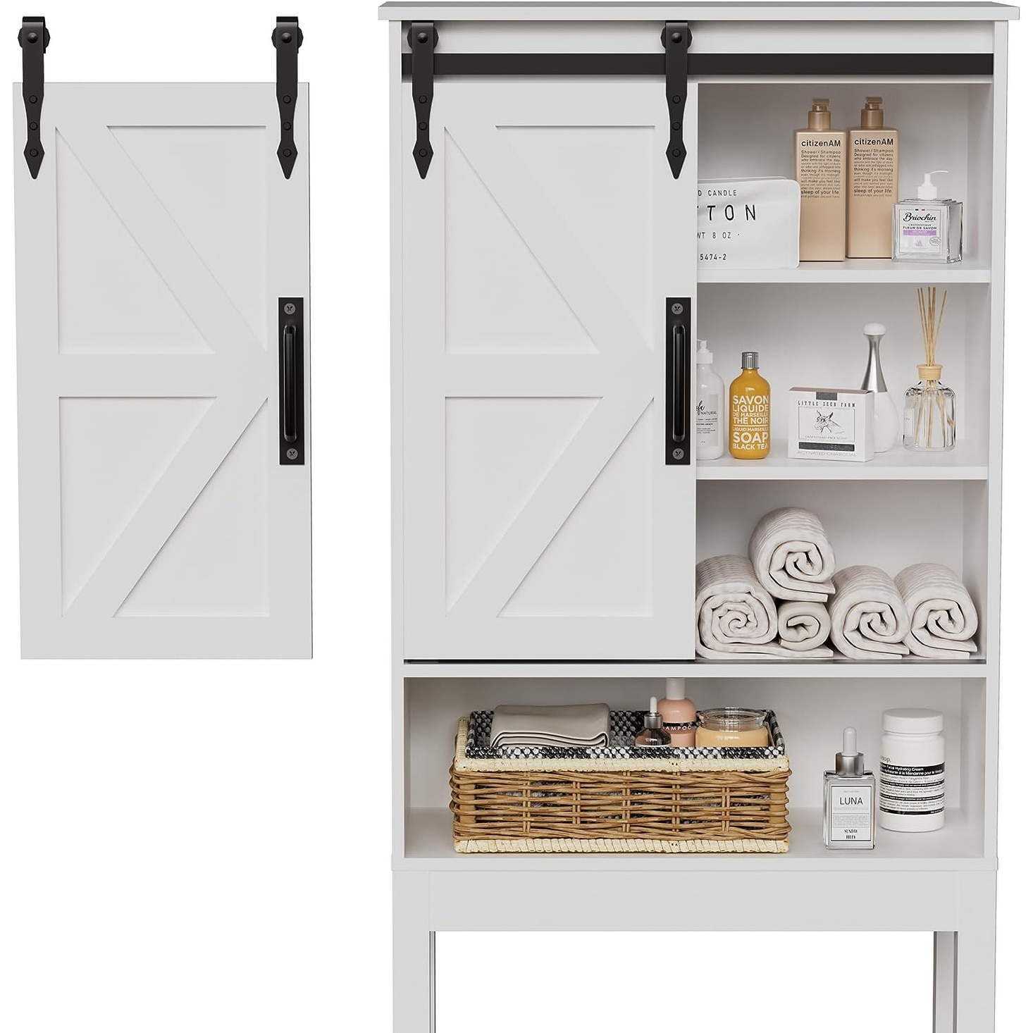 Over The Toilet Storage Cabinet White, PAKASEPT Farmhouse Storage Cabinet  with Sliding Barn Door, Multifunctional Bathroom Toilet Rack, Home Space  Saver for Bathroom, Restroom, Laundry