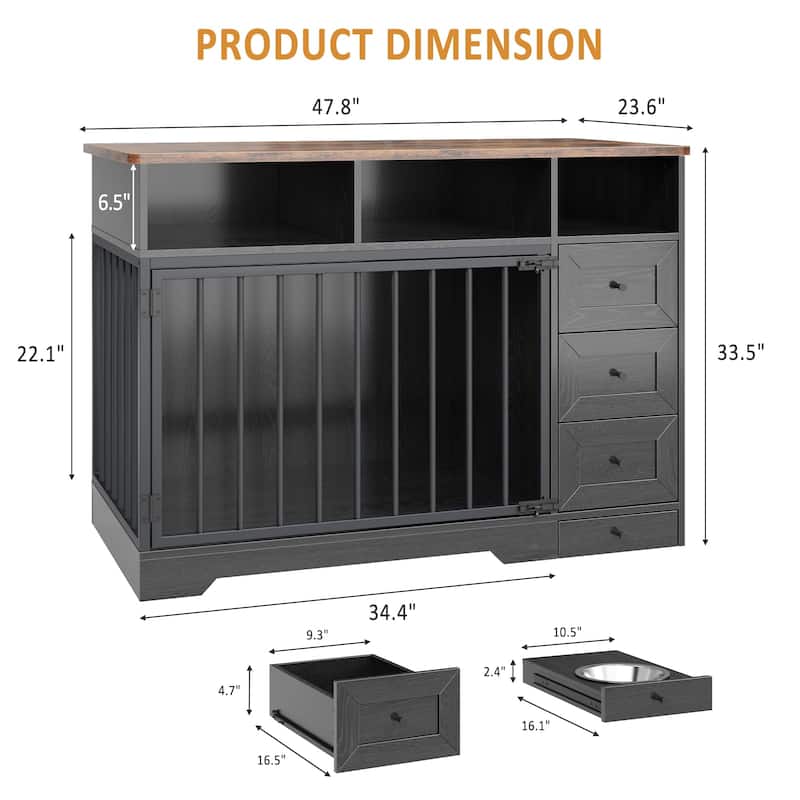 Dog Crate Furniture with Storage Drawers, End Table Design