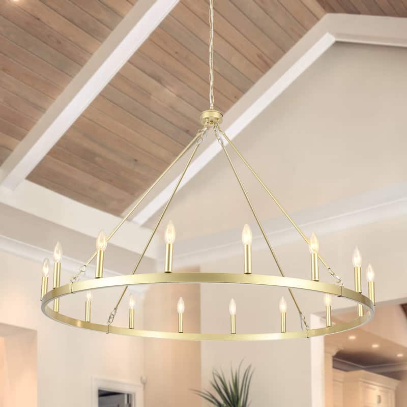 Vyolette 16-Light 47 in. Large Modern Farmhouse Candle Wagon Wheel Chandelier for Living Room - Spray-painted Gold