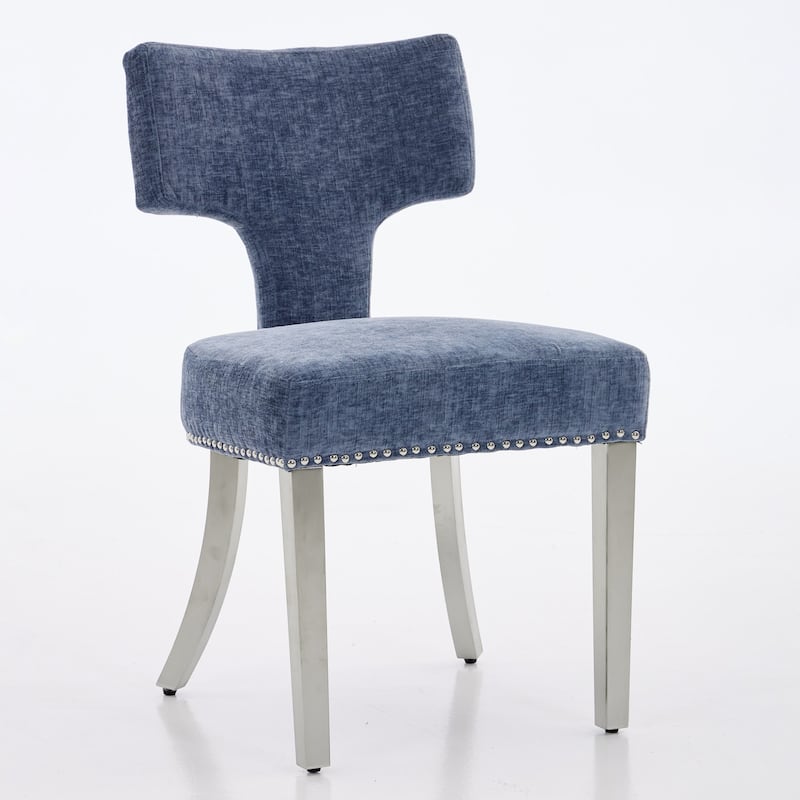 Mid Century Modern Dining Chairs Set of 2,Farmhouse Chenille Fabric Upholstered Accent Chair Curved Backrest