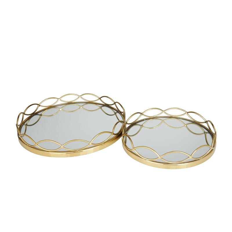 Contemporary Stainless Steel Metal Mirrored Tray (Set of 2) - Silver or Gold