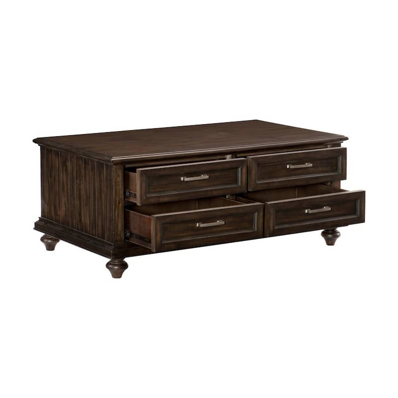 Berey 48 Inch Cocktail Coffee Table, 4 Drawers, Driftwood Brown Wood