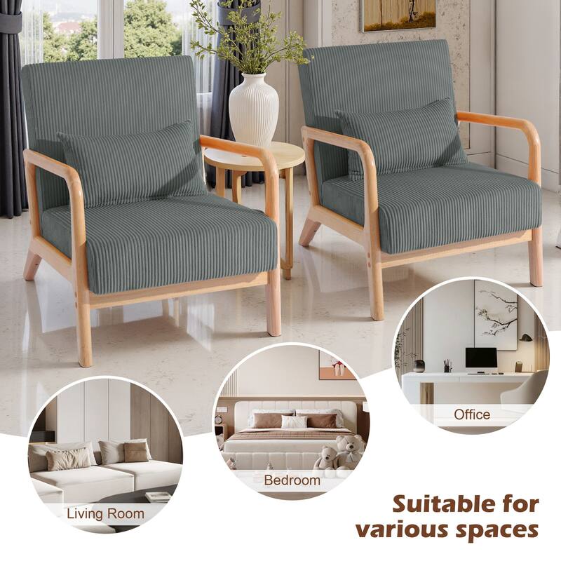 2 Set Upholstered Lounge Arm Chair with Pillow - Set of 2