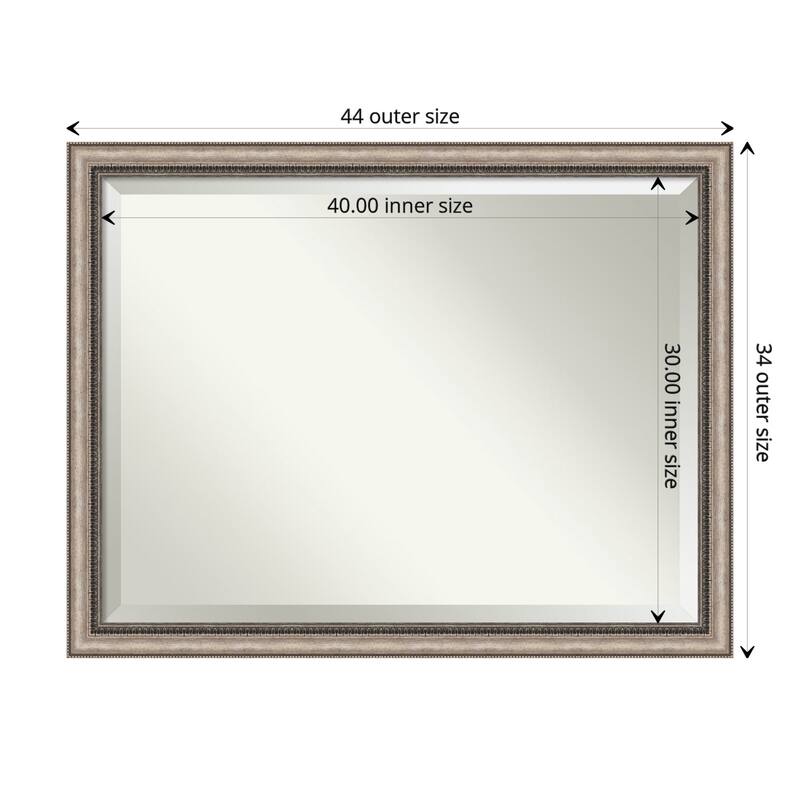 Beveled Bathroom Wall Mirror - Lyla Ornate Silver Frame - Lyla Ornate Silver - Outer Size: 44 x 34 in