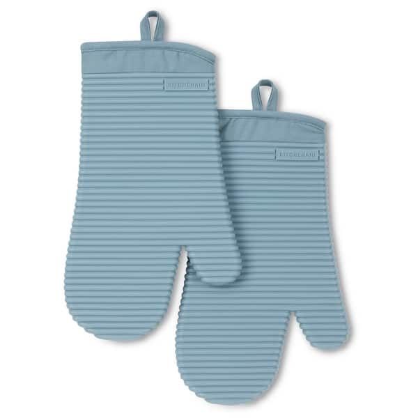 KitchenAid Ribbed Soft Silicone Oven Mitt 2-Pack Set, 7.5"x13" - Fog Blue