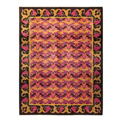 Overton Hand Knotted Wool Vintage Inspired Modern Contemporary Arts & Crafts Black Area Rug - 10' 3" x 13' 2"