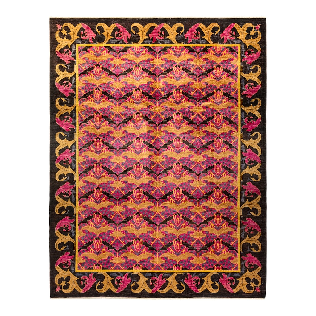 Overton Hand Knotted Wool Vintage Inspired Modern Contemporary Arts & Crafts Black Area Rug - 10' 3" x 13' 2"