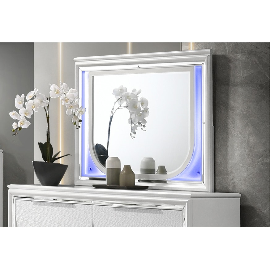 34x26 Inch Modern LED Mirror with Mirror Trim Inlay and Soft Lighting, Pearl White