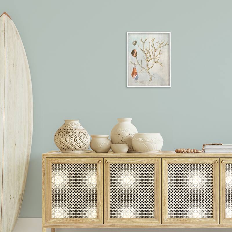 Stupell Seashells and Coral Branch Framed Giclee Art Design By Susan Arnot