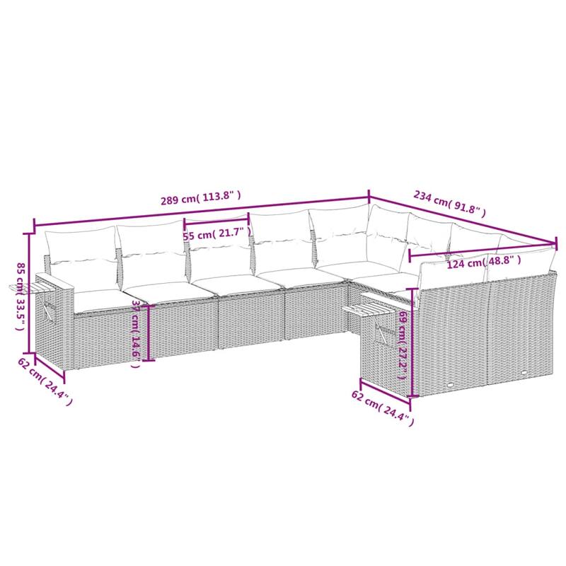 vidaXL Patio Sofa Set with Cushions Outdoor Conversation Furniture Poly Rattan
