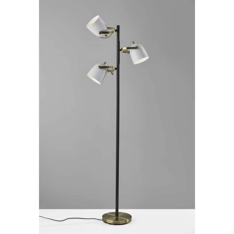 Antique Copper Metal Tree Floor Lamp with 3 White Bell Shades Rotary Switch - 10” x 21” x 64.5” (D x W x H)