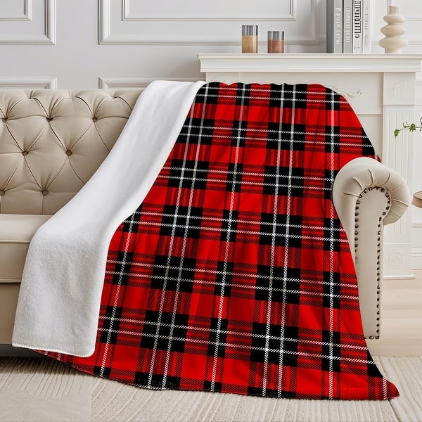 Plaid Fleece Sherpa Throw Blanket for Couch, Bed, Classic Grid Blanket for Home Living Room Decor - On Sale - Bed Bath & Beyond