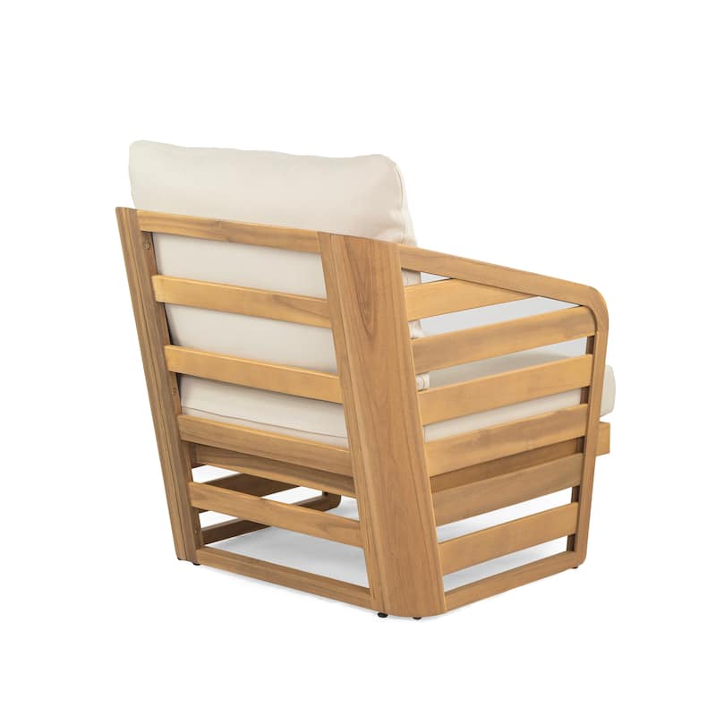 Lenrn Wood Textilene Club Chair with Acacia Frame and Water-Resistant Cushions by Christopher Knight Home