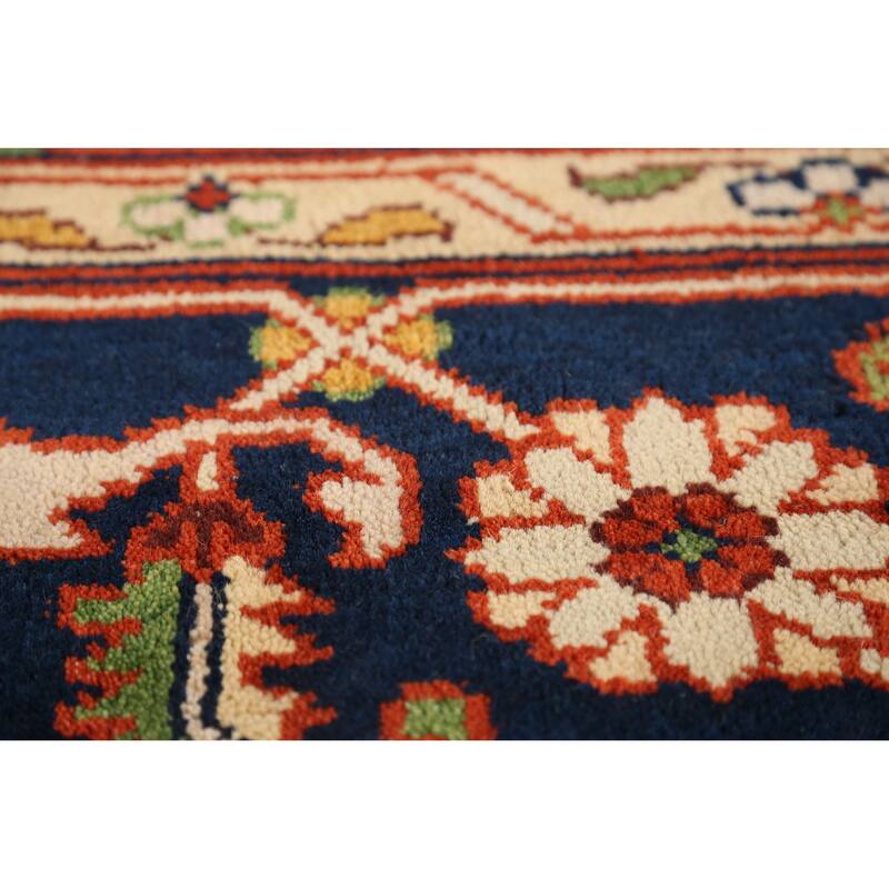 Orange Geometric Heriz Serapi Indian Area Rug Handmade Wool Carpet - 9'1" x 11'8"