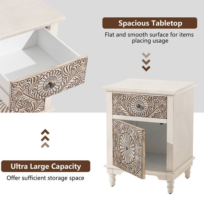 SUNBURY Solid Wood Accent Nightstand End Table w Storage Drawers