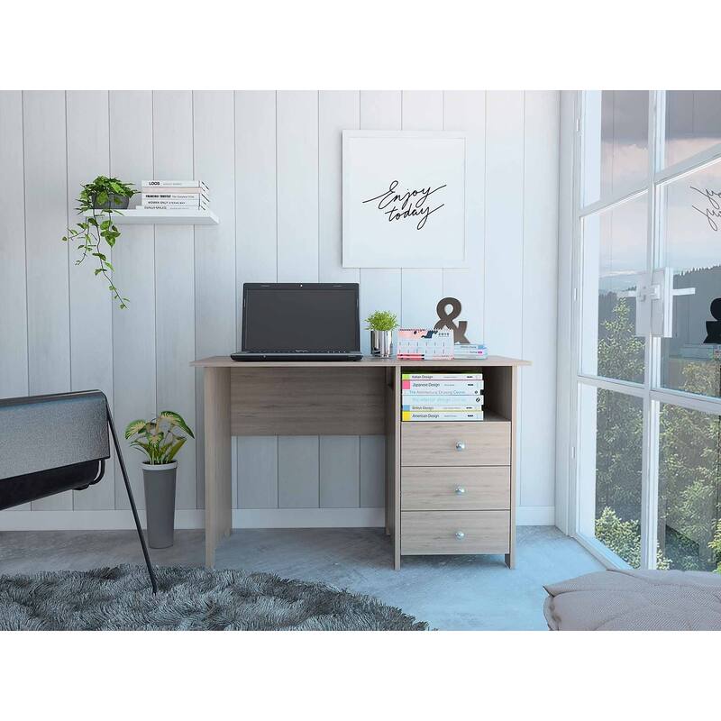 Nory Black Three Drawers Computer Desk - Light Gray